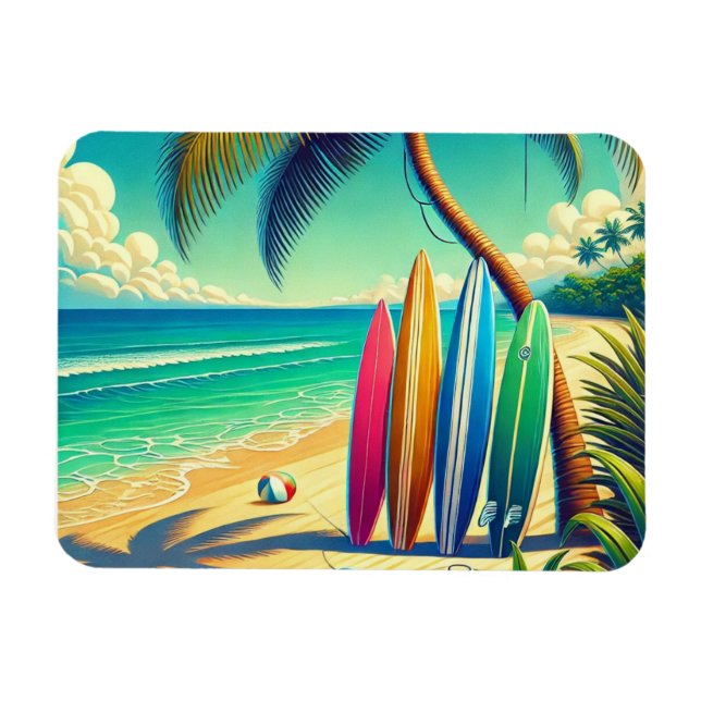 Farbige Surfbretter am Strand Magnet (Horizontal)