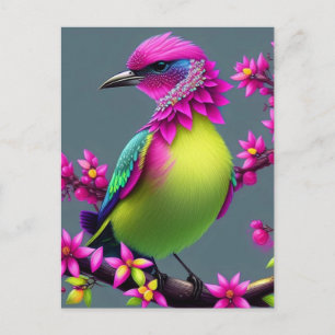 Farbige Surreal Pink Yellow Bird Postcard Postkarte