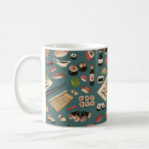 Farbige Sushi und Rollen nahtlose Muster, hervorra Kaffeetasse