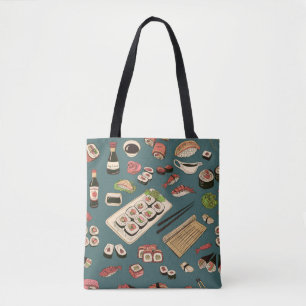 Farbige Sushi und Rollen nahtlose Muster, hervorra Tasche