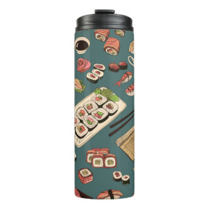 Farbige Sushi und Rollen nahtlose Muster, hervorra Thermosbecher
