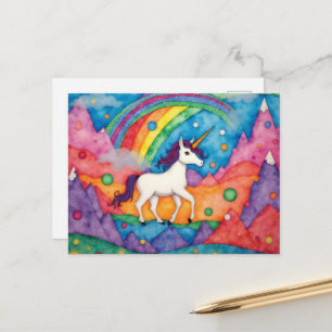 Farbige Süße Kindliche Fantasie Einhorn Postkarte