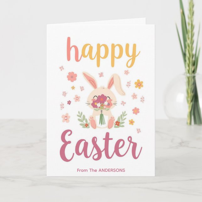Farbige süße Osterkarte, personalisierte Ostern  Feiertagskarte (Vorderseite)