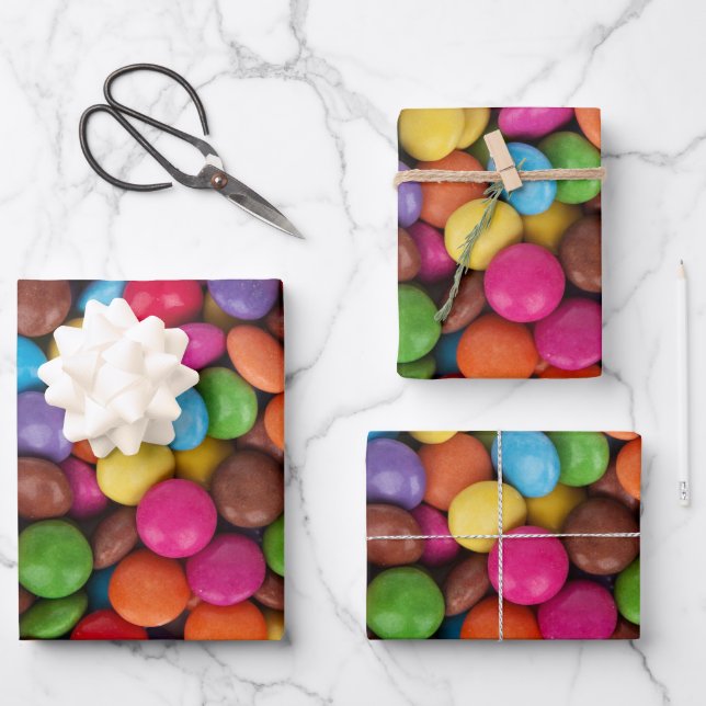 Farbige Süßigkeiten, Süßigkeiten, Süßigkeiten, Leb Geschenkpapier Set (Vorderseite)
