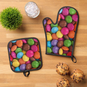 Farbige Süßigkeiten, Süßigkeiten, Süßigkeiten, Leb Ofenhandschuh & Topflappen-Set