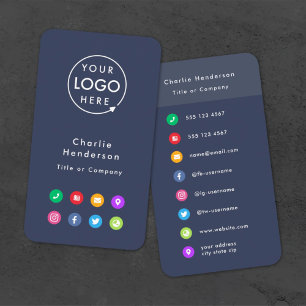 Farbige Symbole Navy Blue Social Media Logo Visitenkarte