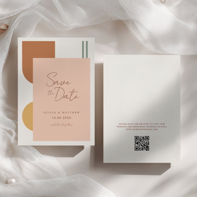 Farbige Terrakotta Bögen Boho Hochzeit QR Code Save The Date (Von Creator hochgeladen)