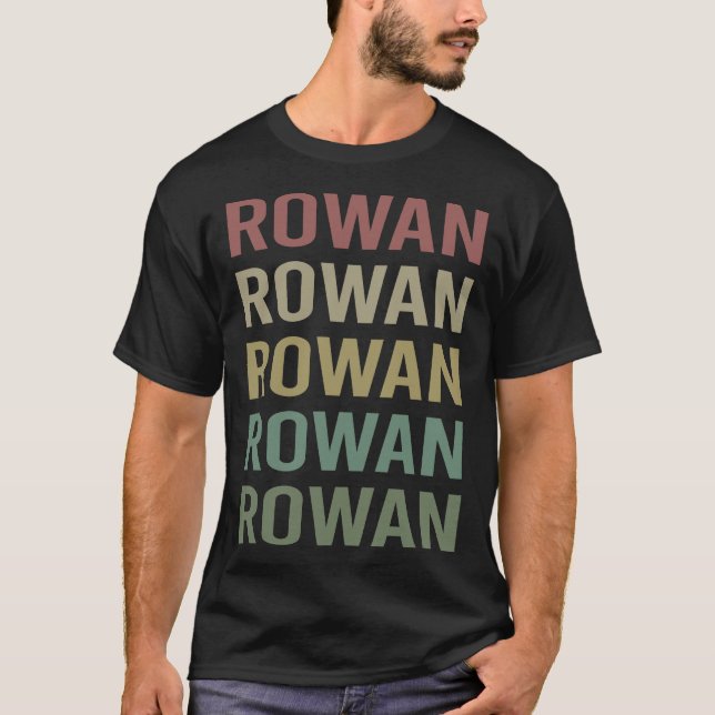 Farbige Textkunst - Name Rowan T-Shirt (Vorderseite)