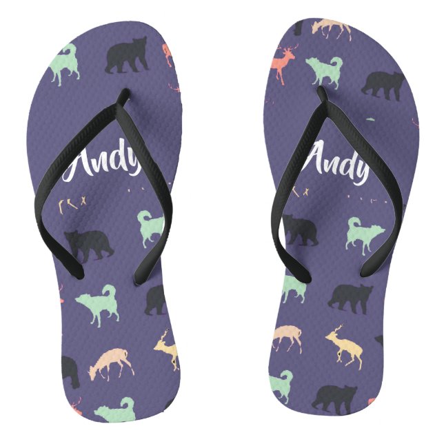 Farbige tierische Silhouetten auf blau Flip Flops (Fußbett)