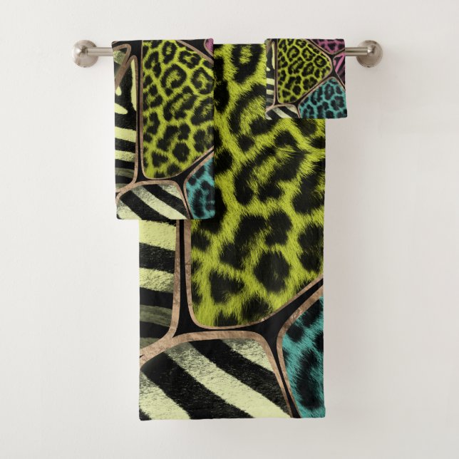 Farbige Tierwerbung - Leopard und Zebra Badhandtuch Set (Insitu)