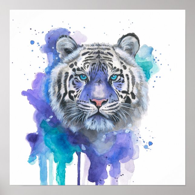 Farbige Tiger-Wasserfarben-Kunst Poster (Vorne)