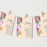 Farbige Tischnummer der tropischen Blumenpfirsiche<br><div class="desc">Diese farbenfrohe tropische Pfirsichkarte ist perfekt für Ihre moderne boho Ziel, grün, lila, peach Tischnummer Hochzeit. Das Design besticht durch ein elegantes Bouquet mit klassischem Aquarell und Blume, zu denen u.a. Salbeigrün Eukalyptus, Lila und Rot Protea, rot-rosa Hibiskus, Orange und Blau des Paradieses und dunkelgrüne Palmenblätter zählen. Das Design ist...</div>