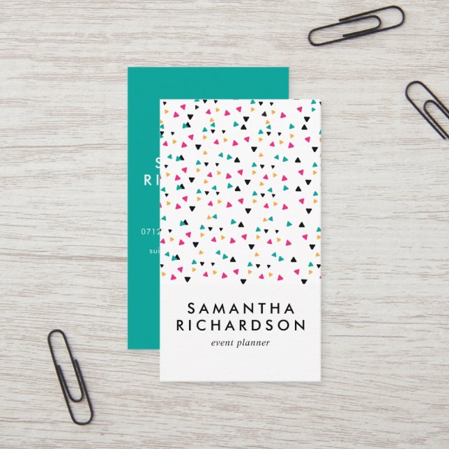 Farbige Triangle Confetti Muster Business Card Visitenkarte (Vorderseite/Rückseite Beispiel)
