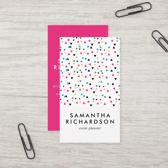 Farbige Triangle Confetti Muster Business Card Visitenkarte (Vorderseite/Rückseite Beispiel)