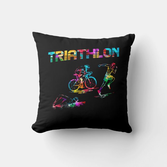 Farbige Triathlon Swim Bike Run Athlete Sport Kissen (Vorderseite)