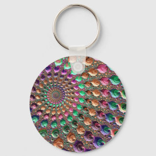 Farbige Trippy Groovy Lebendige Spirale Fraktal Ku Schlüsselanhänger