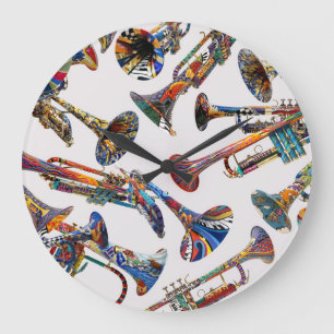 Farbige Trompeten, Trumpets Print, Trumpet Art Große Wanduhr