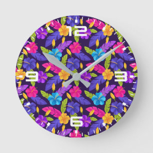 Farbige tropische Blätter Blume Muster-45458 Runde Wanduhr