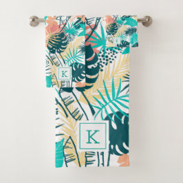 Farbige tropische Blätter kollagen Monogramm Badhandtuch Set