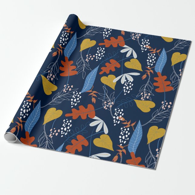 Farbige tropische Blätter und Blume Geschenkpapier (Ungerollt)