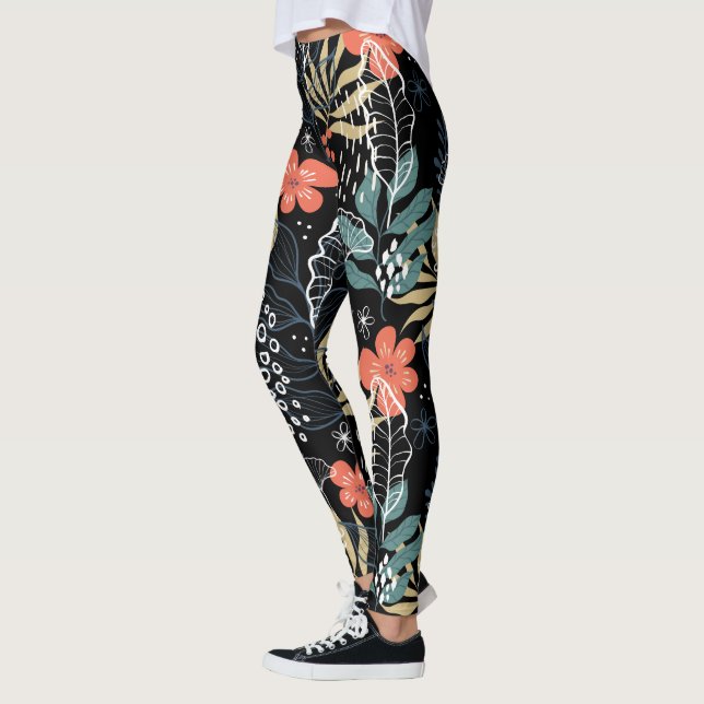 Farbige tropische Blätter und Blume Muster leggi Leggings (Links)