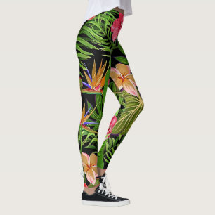Farbige tropische Blätter und Hibiskusblüten   Leggings