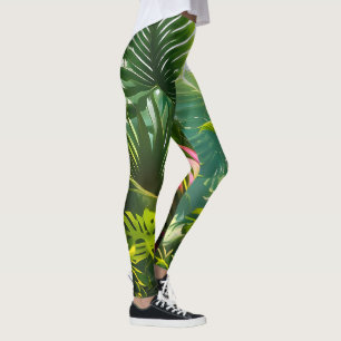 Farbige tropische Blätter und Hibiskusblüten Leggings