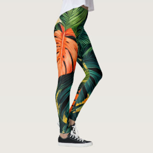 Farbige tropische Blätter und Hibiskusblüten Leggings