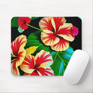 Farbige tropische Blätter und Hibiskusblüten Mousepad