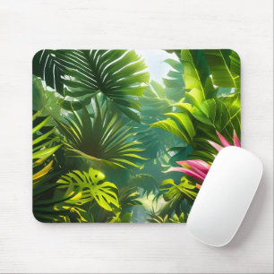 Farbige tropische Blätter und Hibiskusblüten Mousepad