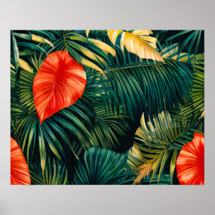 Farbige tropische Blätter und Hibiskusblüten Poster