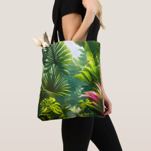 Farbige tropische Blätter und Hibiskusblüten   Tasche