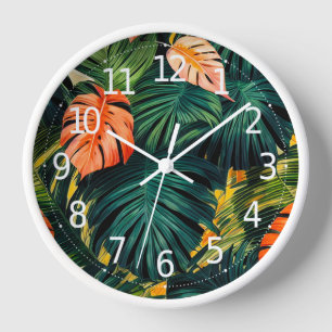 Farbige tropische Blätter und Hibiskusblüten   Uhr