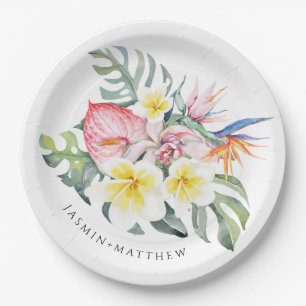 Farbige tropische Blumen Botanische Hochzeit Pappteller