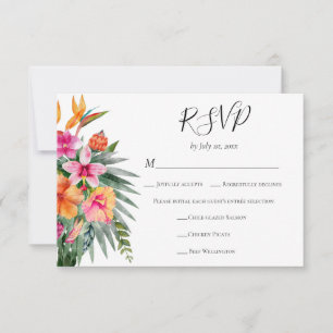 Farbige tropische Blumen Hochzeitsmenü Wahl RSVP Karte