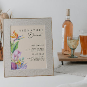 Farbige tropische Blumen   Pfirsich-Signature-Drin Poster