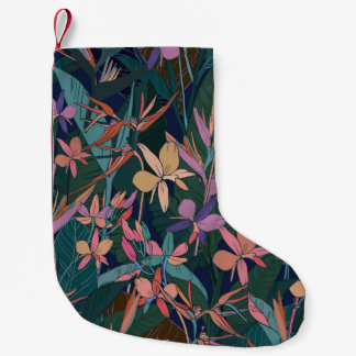 Farbige tropische Dschungelblätter und Blumen Hand Kleiner Weihnachtsstrumpf