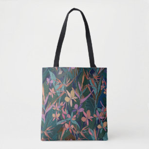 Farbige tropische Dschungelblätter und Blumen Hand Tasche