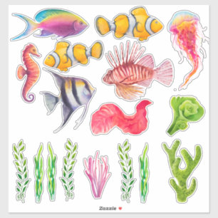 Farbige tropische Fische Seepferdchen Quallen Ozea Aufkleber