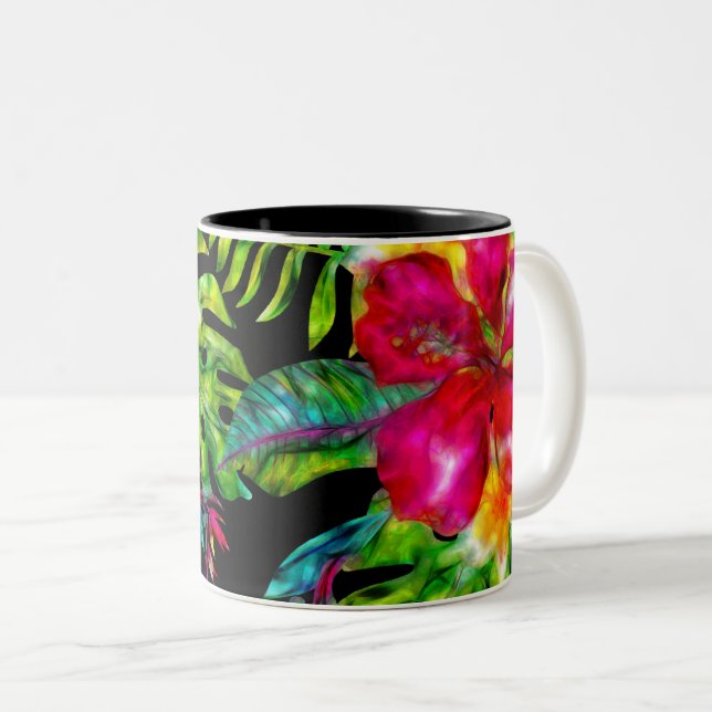 Farbige tropische Hibiskus-Blätter Zweifarbige Tasse (VorderseiteRechts)