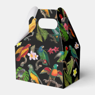 Farbige tropische Papageien, Blätter und Blumen   Geschenkschachtel