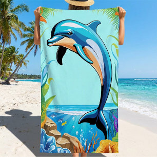 Farbige tropische Strand-Delfine springen Strandtuch