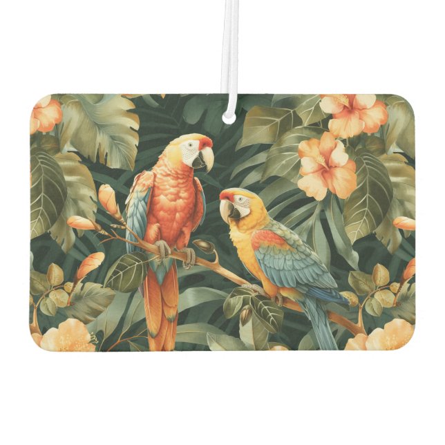 Farbige tropische Vögel und Blume Autolufterfrischer (Rückseite)