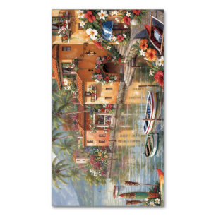 Farbige tropische Wasserfrontdorf  Magnetische Visitenkarte