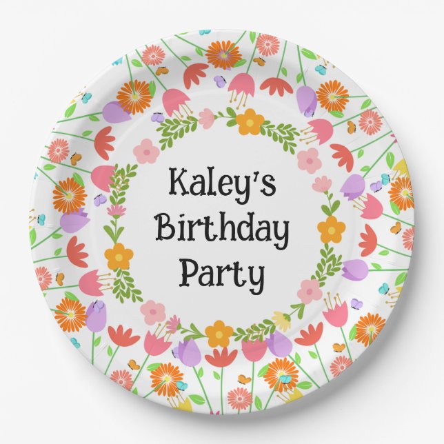 Farbige Tulip Birthday Party Paper Teller (Vorderseite)