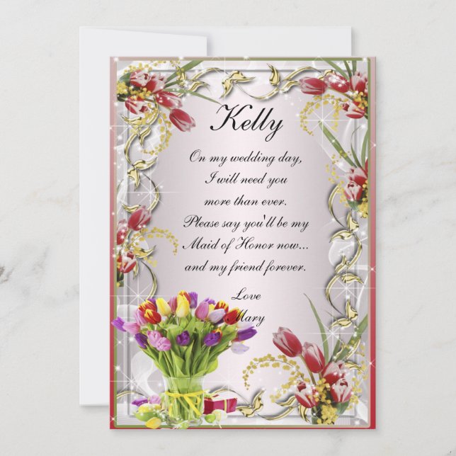 Farbige Tulip Floral Trauzeugin Card Einladung (Vorderseite)