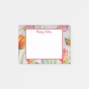 Farbige Tulpe und Schmetterling Wasserfarbe floral Post-it Klebezettel