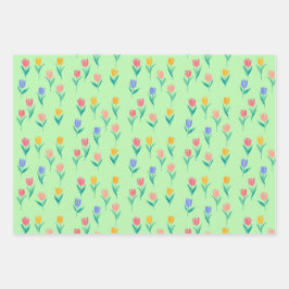 Farbige Tulpen Blumen Design Geschenkpapier Set