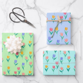 Farbige Tulpen Blumen Design Geschenkpapier Set