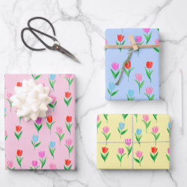 Farbige Tulpen Blumen Design Geschenkpapier Set